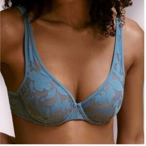 Thirdlove Unlined Foliage Perfect Coverage Bra Blue Size 34D